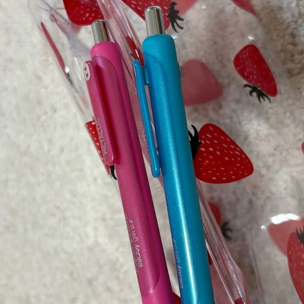 Strawberry Clear Pencil Case with Pens